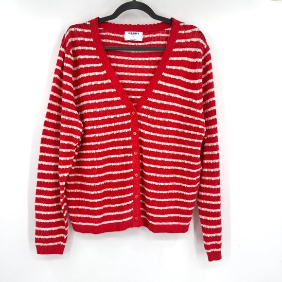 Old Navy Red and Off White Striped Women's Cardigan Sweater 2X (Runs small) - Picture 1 of 7